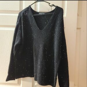 Black V-Neck Sweater With Sparkles